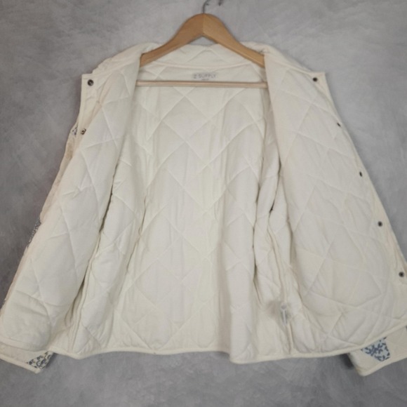 Z Supply Quilted Jacket Womens Medium White Blue Floral Patchwork Snap Pockets - Picture 8 of 16